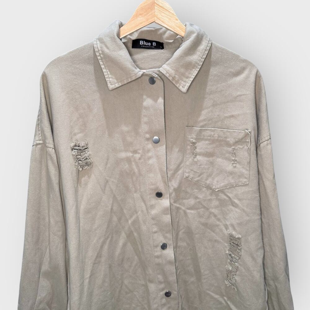 Blue B Collection Large Sage Green Oversized Button Shacket Distressed Boho - Picture 4 of 8